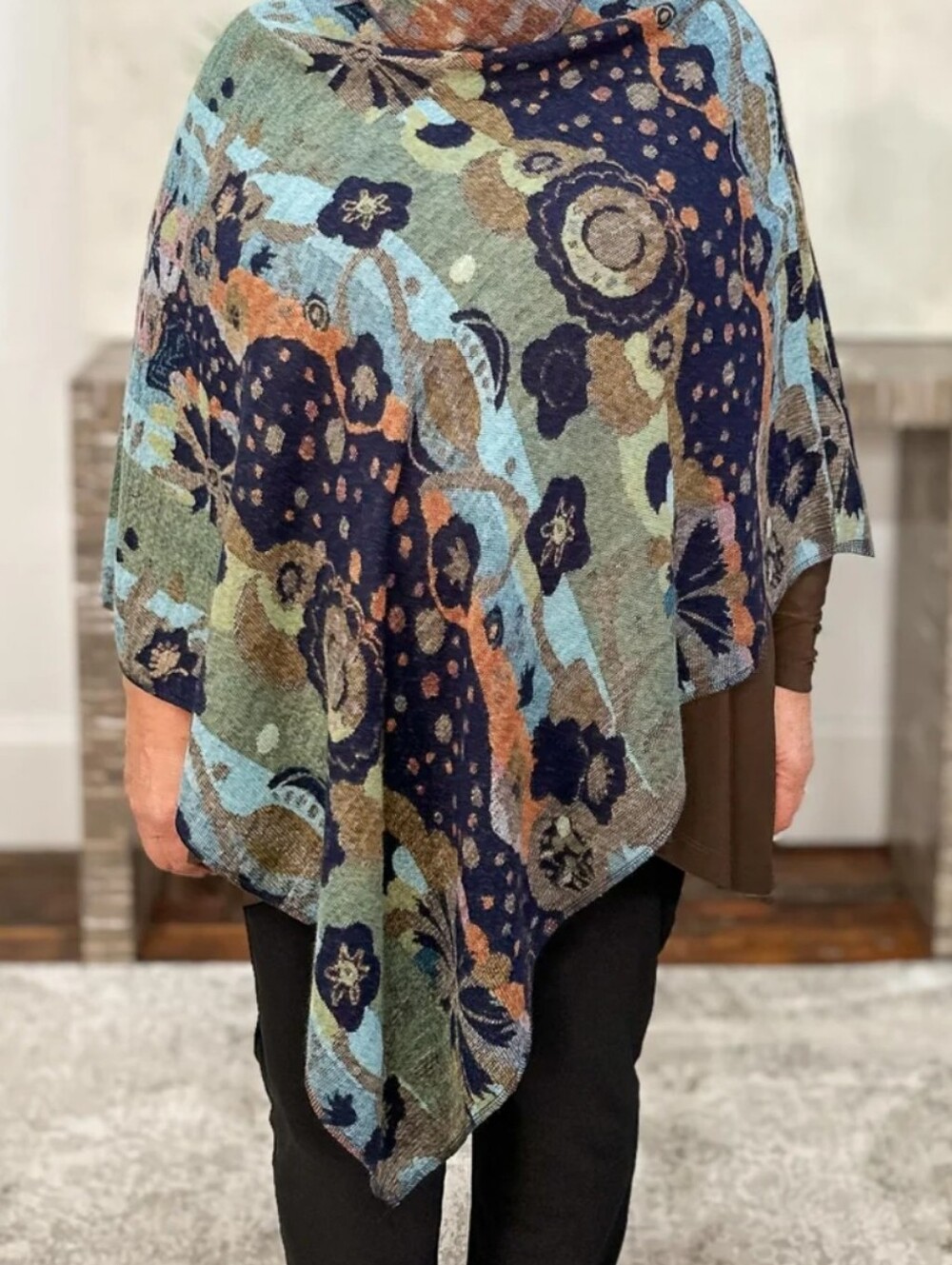Rapti Cashmere Reversible Printed Striped Floral Navy Blue Black Wrap Boho